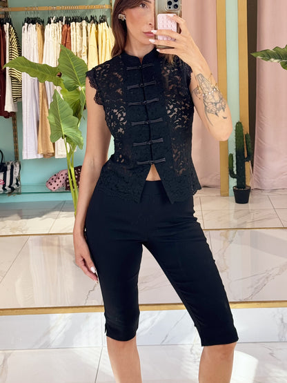 Top Dentelle Fermoirs Chinois - Noir