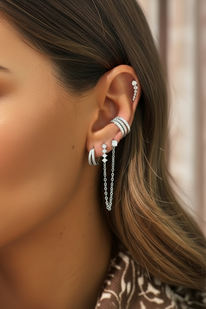 Bague d’oreille / faux piercing triple rang strass