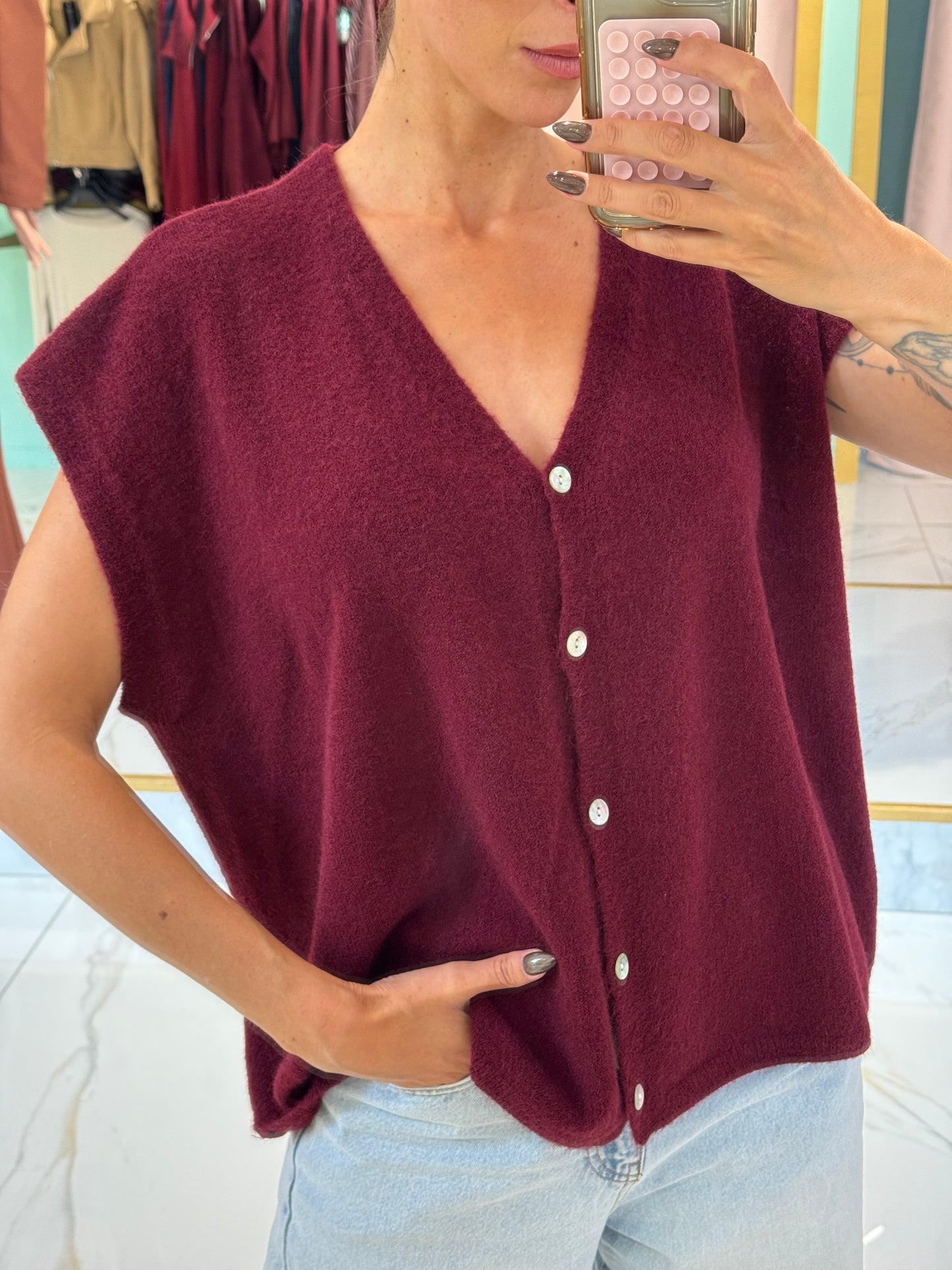 Gilet en maille sans manches – Loose & réversible bordeaux