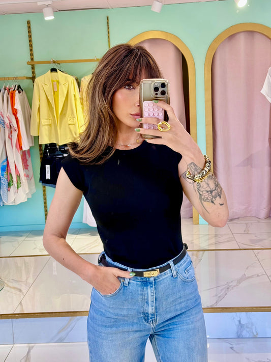 Top en maille fine moulant façon body- noir