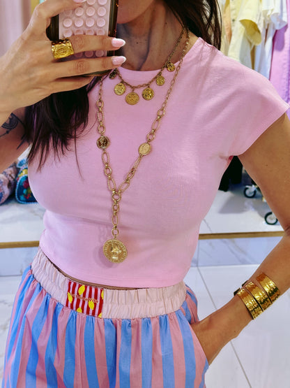 Top basique cropped doux & stretch rose