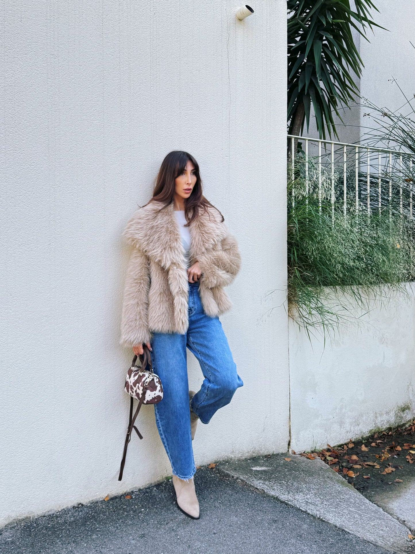 Manteau fausse fourrure beige