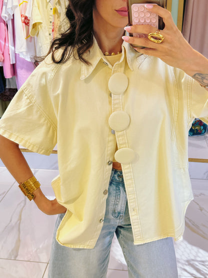 Veste en jean manches courtes oversize - jaune