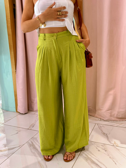 Pantalon tailleur fluide à pinces - pistache