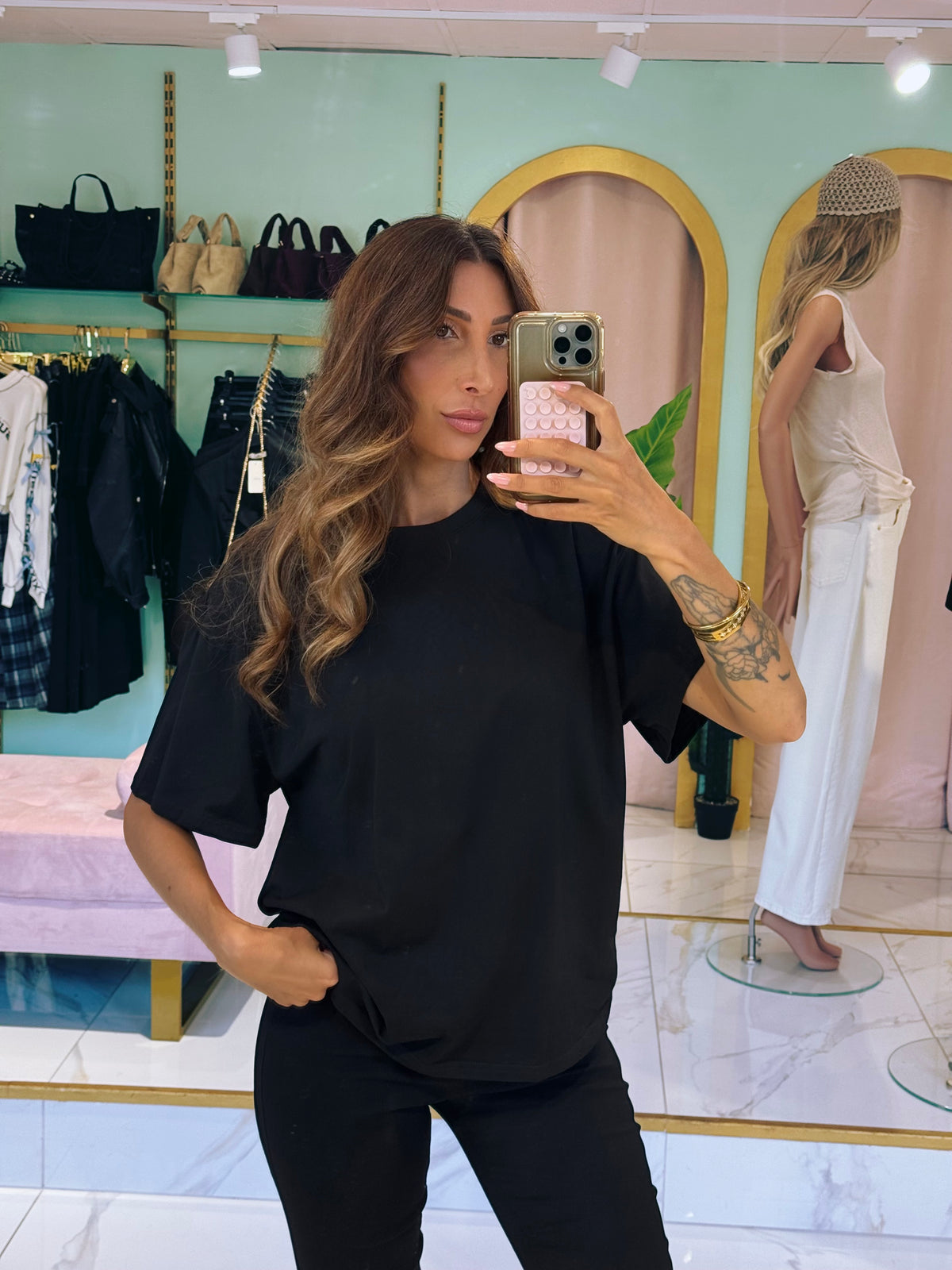 T-shirt Loose à Épaulettes noir