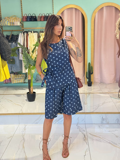 Top à pois en denim léger