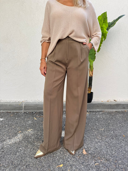 Pantalon tailleur coupe palazzo taupe