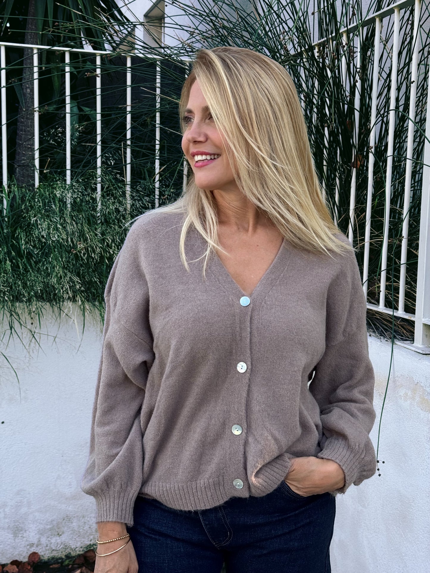 Gilet en maille manche longue taupe