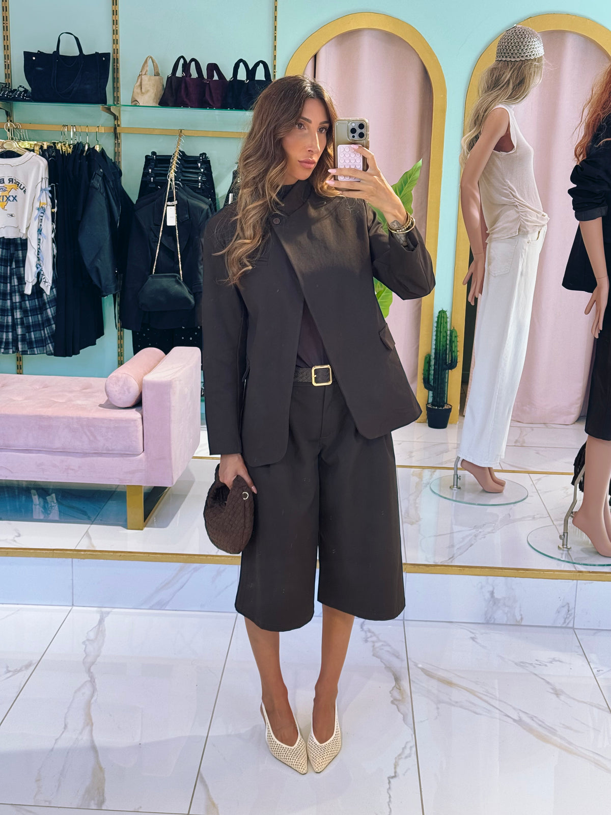 Veste Tailleur à Boutonnage Designer- marron