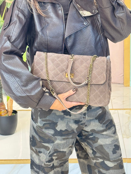 Sac dupe en cuir chacha - choco/taupe