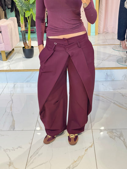 Pantalon à plis coupe baloon oversize - bordeaux