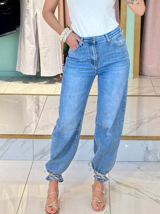 Jean baloon bleu avec couture