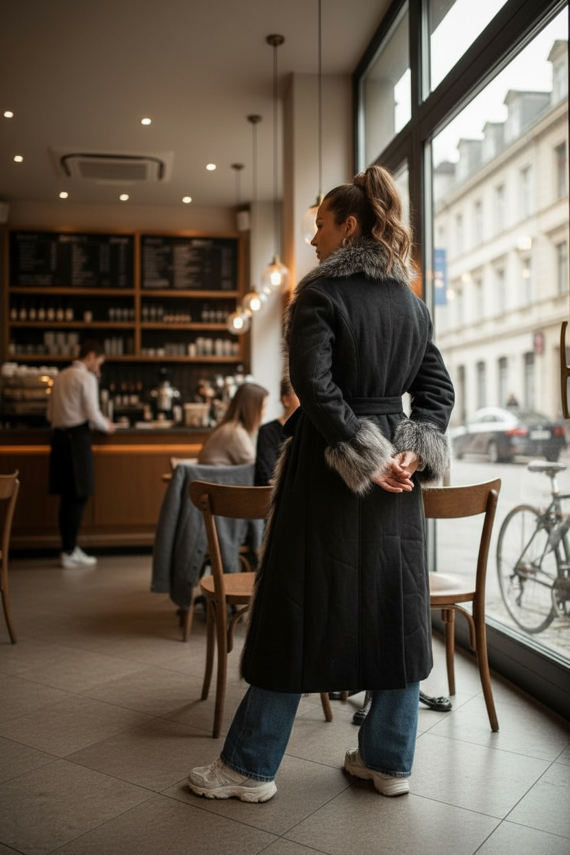 Manteau à fausse fourrure style 2000’s noir