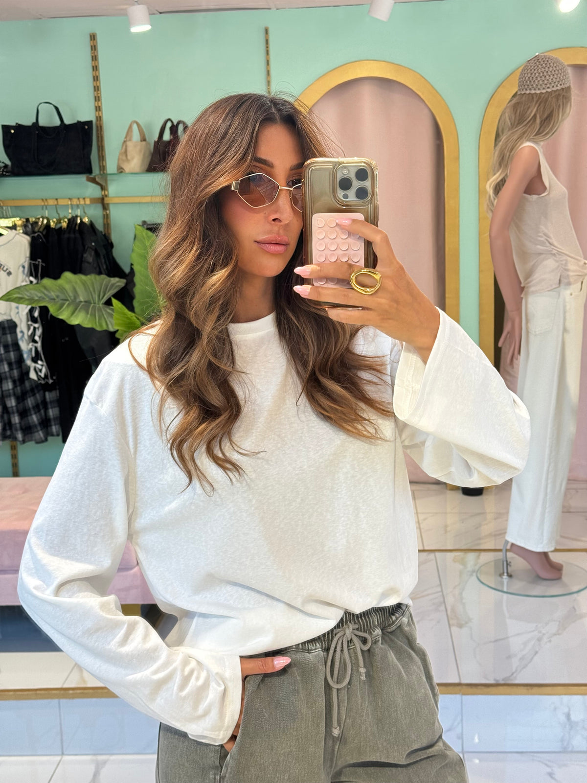 Top Manches Longues Loose à Épaulettes – MOCHY- blanc
