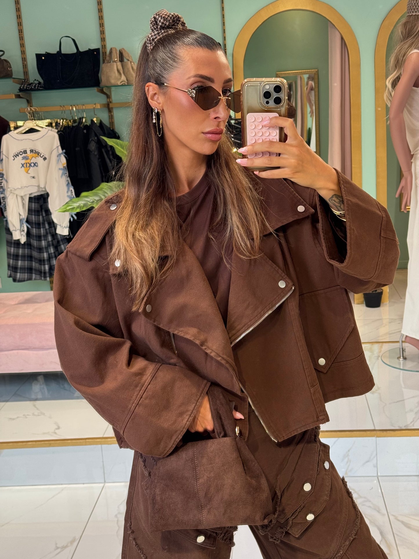 Veste en Jean Maxi Oversize à Épaulettes – Esprit Créateur chocolat