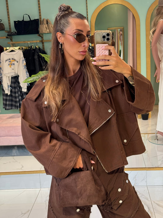 Veste en Jean Maxi Oversize à Épaulettes – Esprit Créateur chocolat