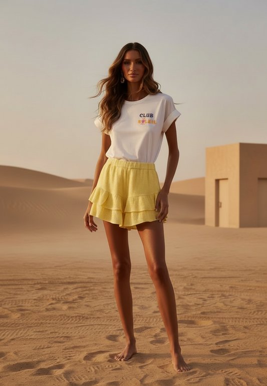 Jupe-short à volants en gaze de coton – jaune
