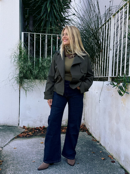 Trench Court Oversize avec Cordon Ajustable kaki