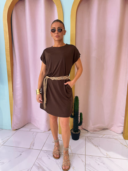Robe t-shirt basique stretch & hyper confort - marron