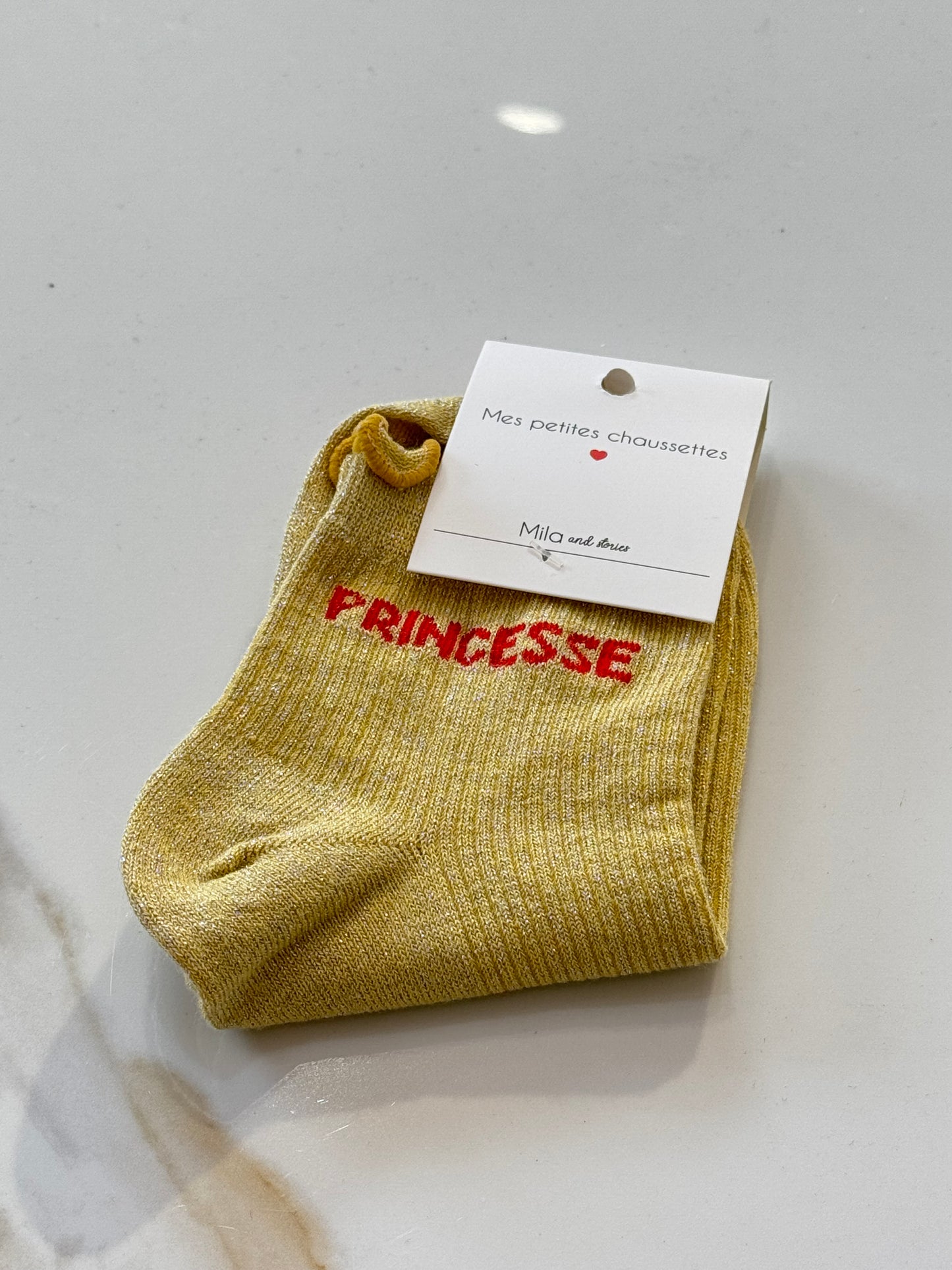 Chaussettes paillettes mile Mila - message princesse