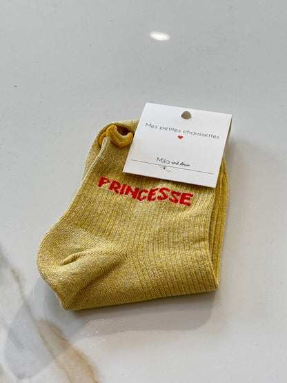 Chaussettes paillettes mile Mila - message princesse
