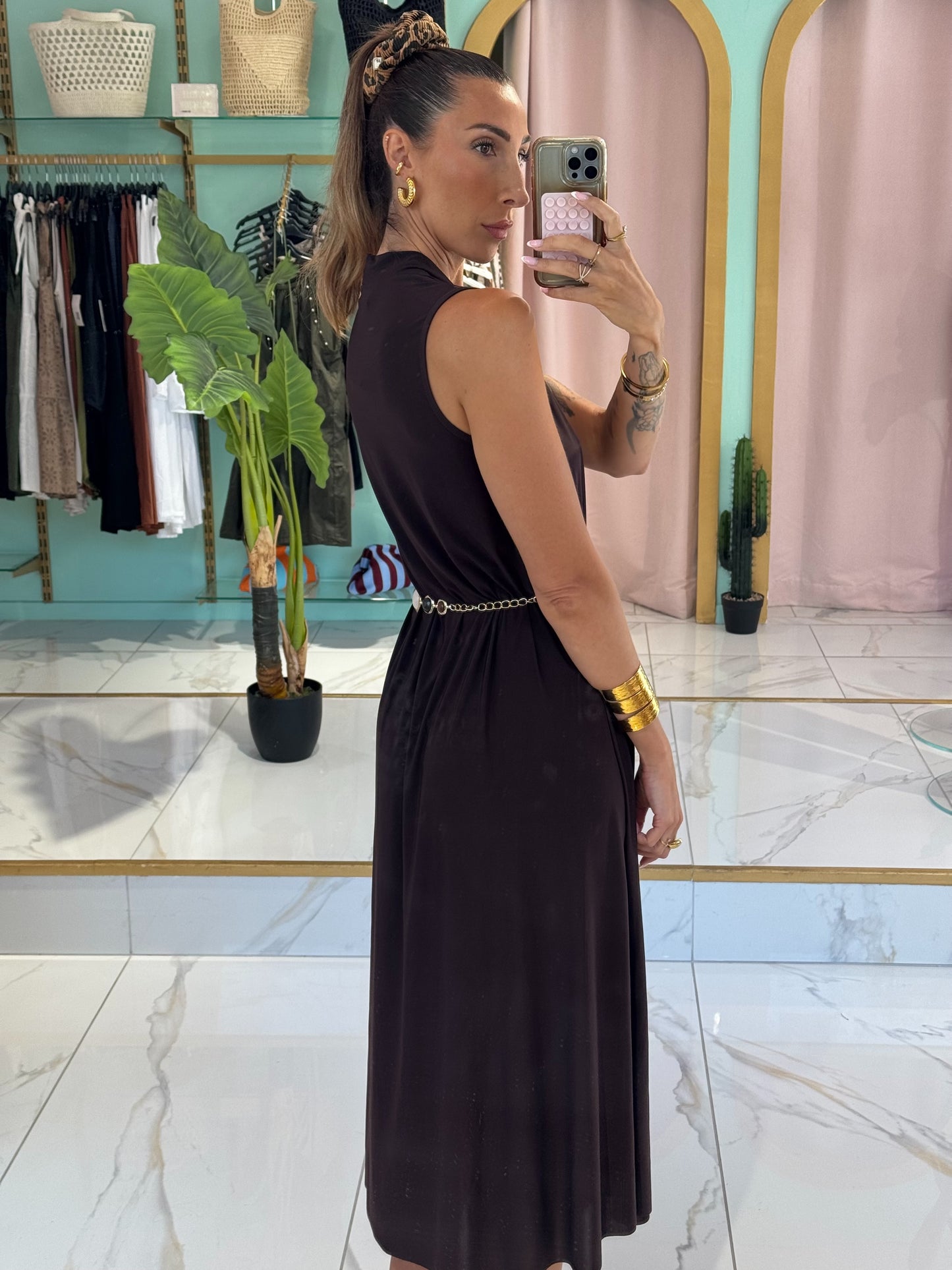 Robe longue unie matière confort -chocolat