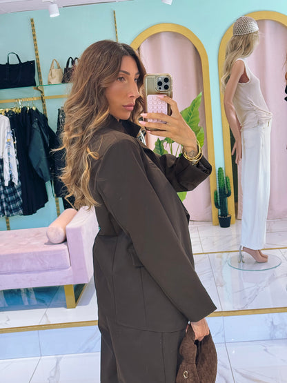 Veste Tailleur à Boutonnage Designer- marron
