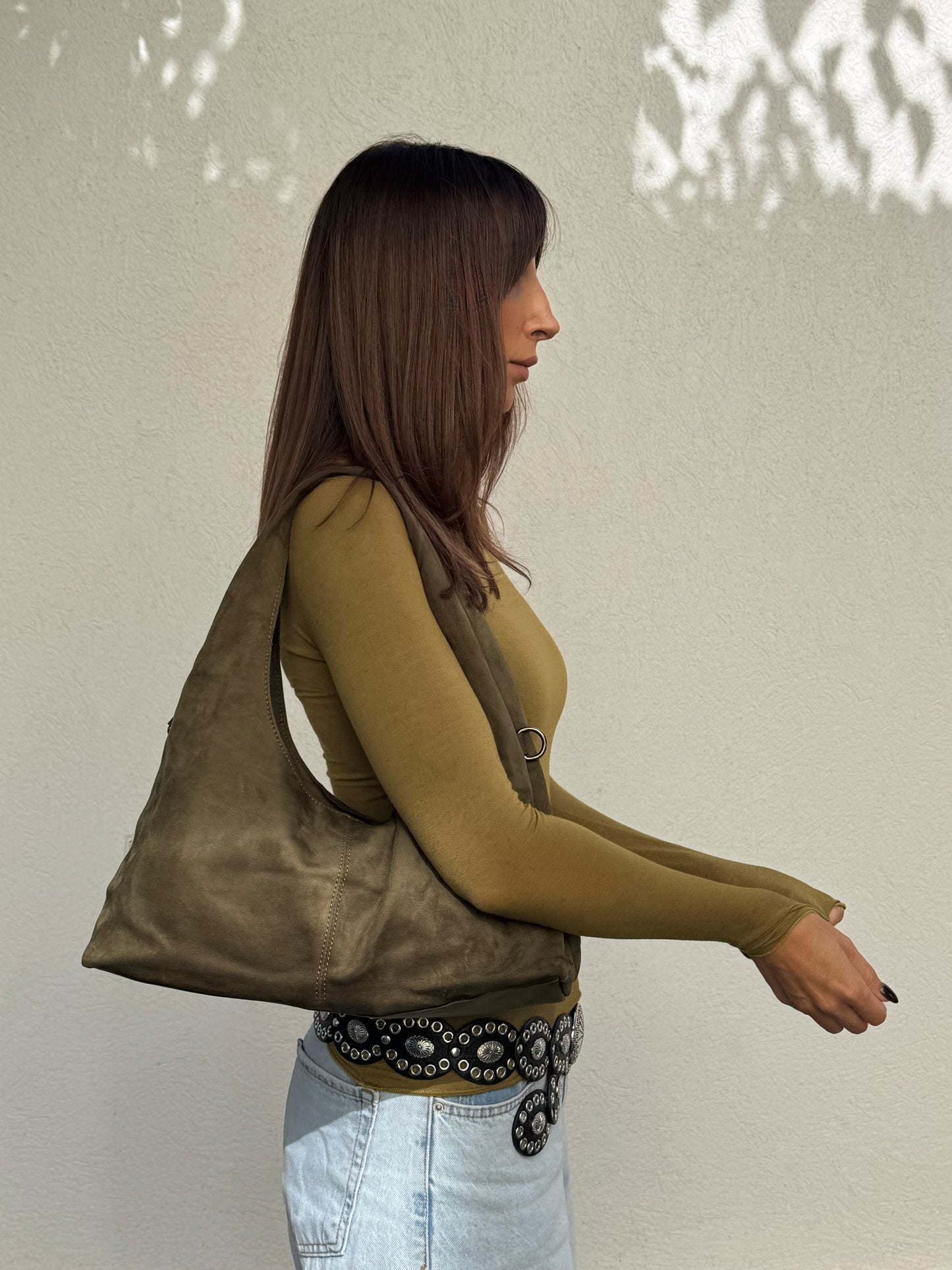 Sac besace façon nubuck kaki