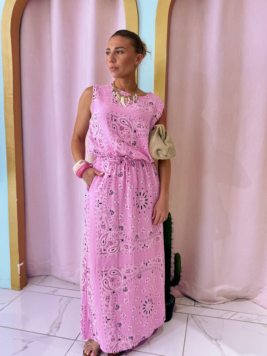 Ensemble top et jupe en gaz de coton à motif bandana- rose