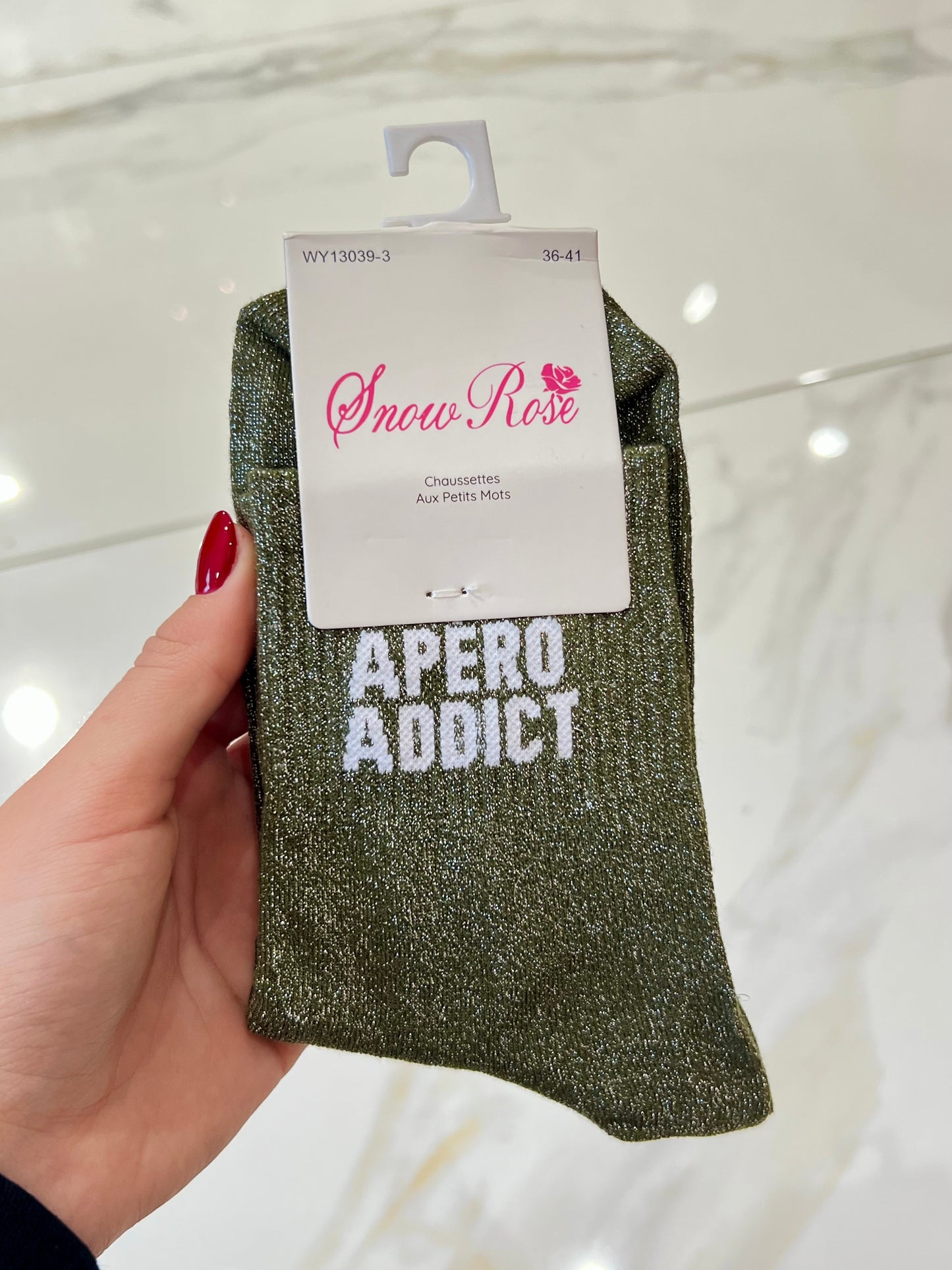 Chaussettes pailletées - message apéro addict