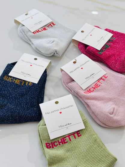 Chaussettes paillettes mile Mila - message bichette