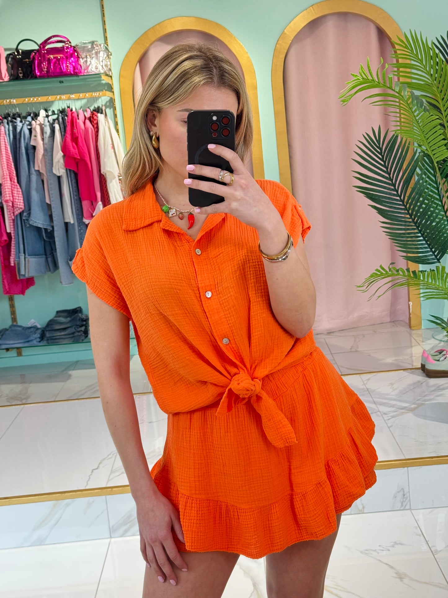 Jupe-short à volants en gaze de coton – orange