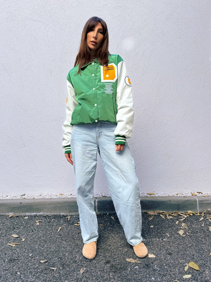 Blouson college brodé bicolore avec poches vert