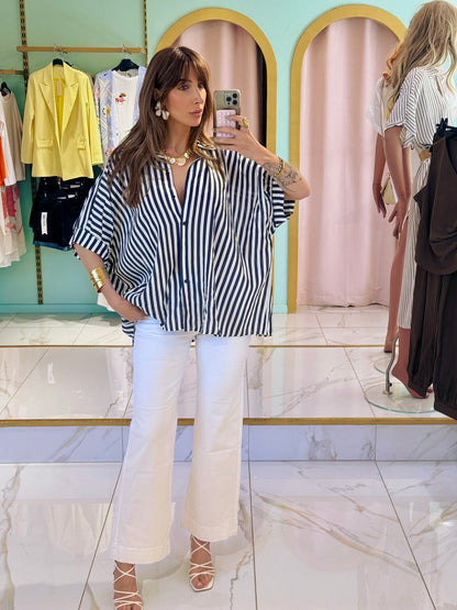 Chemise rayée maxi oversize - bleu marine