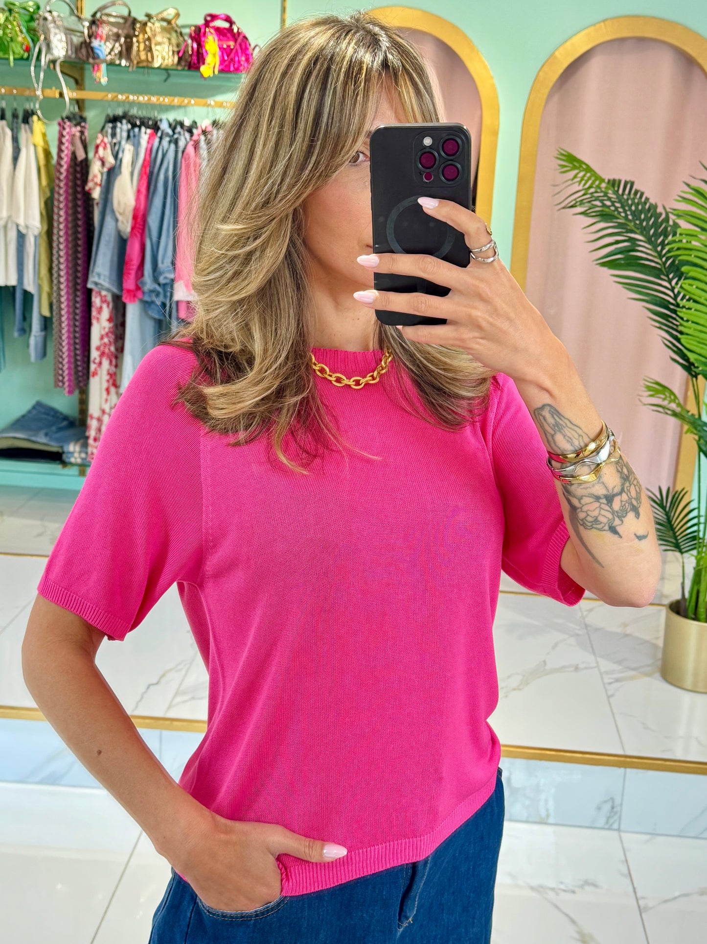 Top en maille fluide – confort & basique coloris fushia