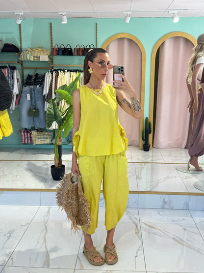 Pantacourt coupe baloon en coton -jaune