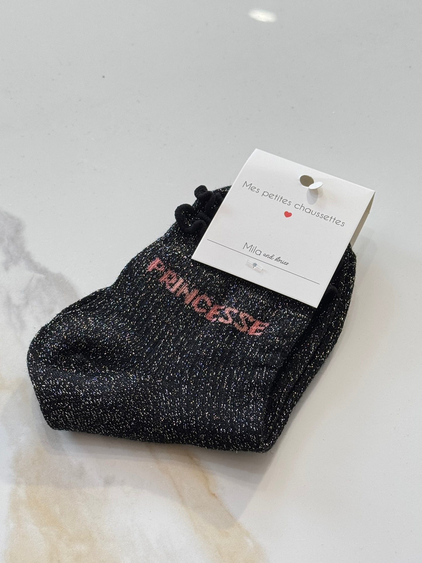 Chaussettes paillettes mile Mila - message princesse