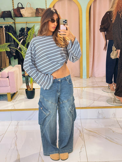 Jean Marivy Mid Blue – Balloon Wide Leg