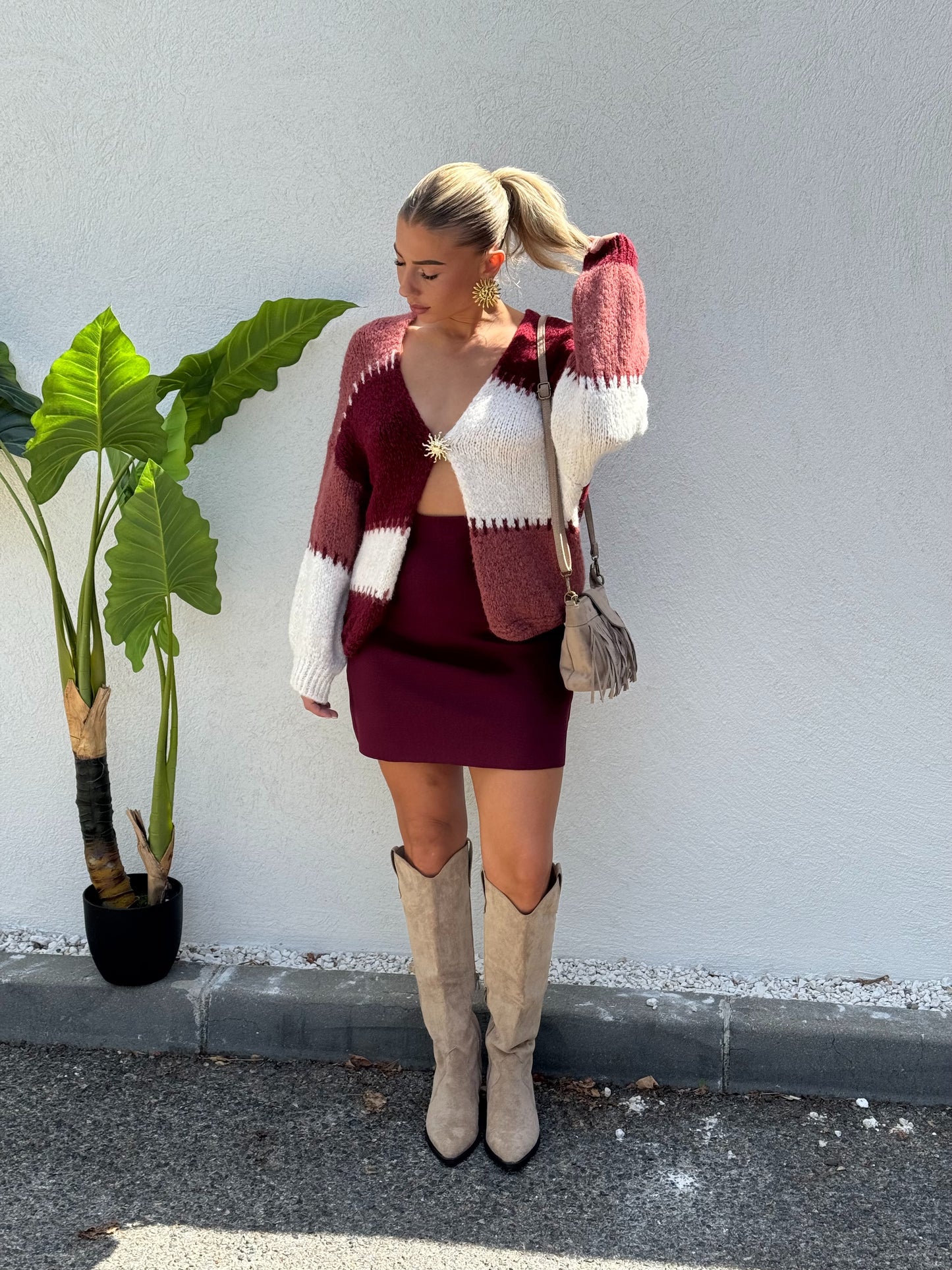 Jupe en maille bordeaux – Coupe trapèze