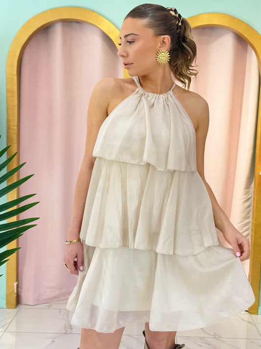 Robe trapèze  à volants beige