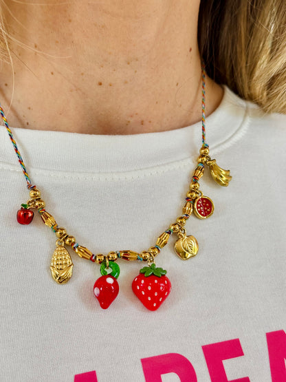 Collier charms sur cordon fraise & compagnie