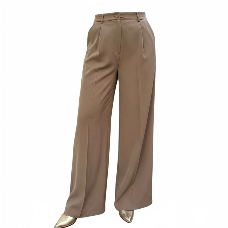 Pantalon tailleur coupe palazzo taupe