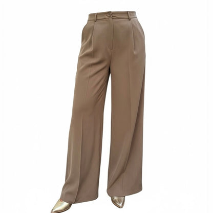 Pantalon tailleur coupe palazzo taupe