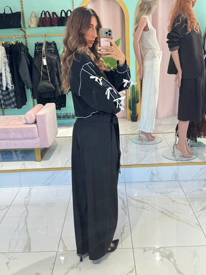Pantalon Tailleur Wide Leg à Plis – noir