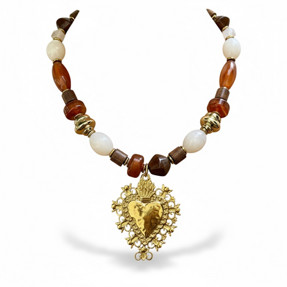 Collier perle et cœur chocolat