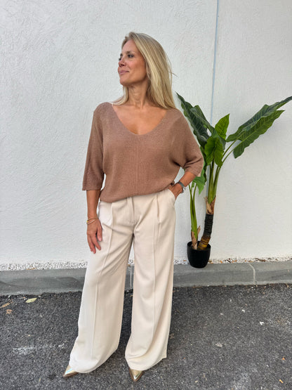 Pantalon tailleur coupe palazzo beige