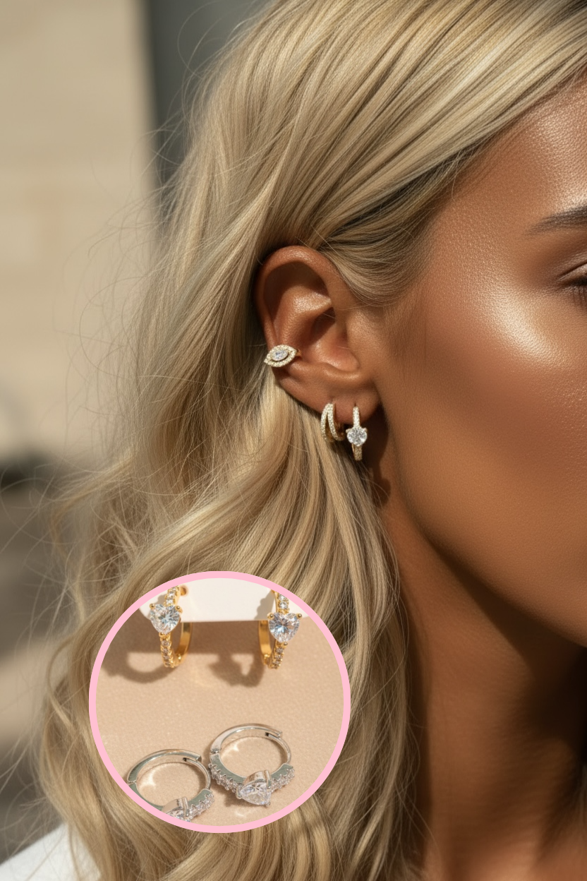 Boucles d’oreilles créole spacy mini cœur strass