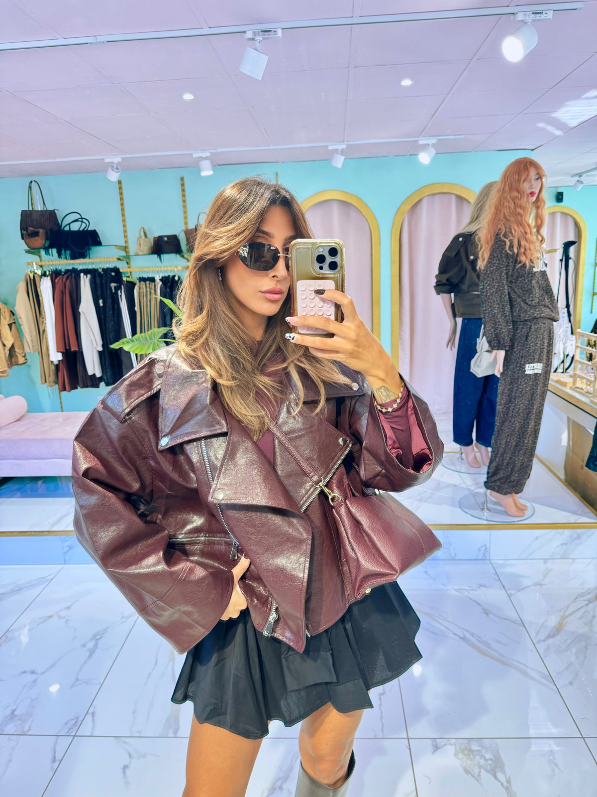 Perfecto oversize en simili cuir- bordeaux