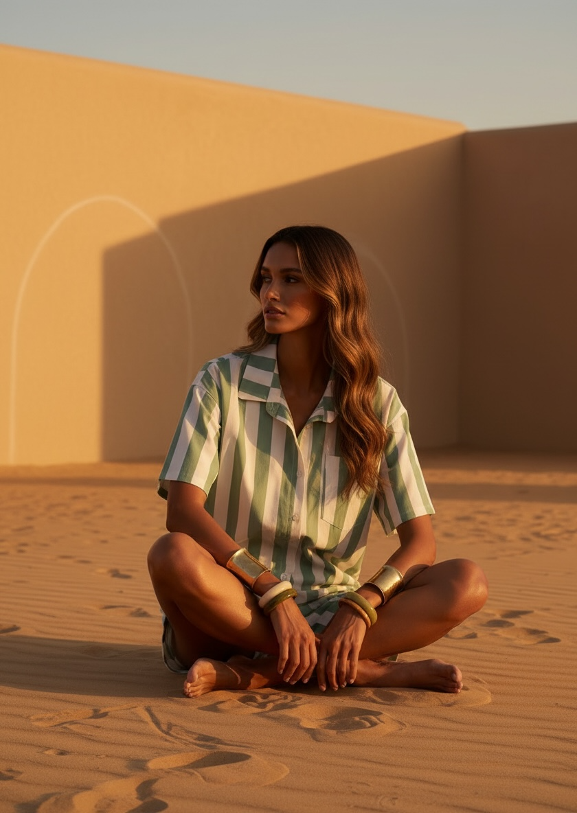 Combi short loose à rayures mint