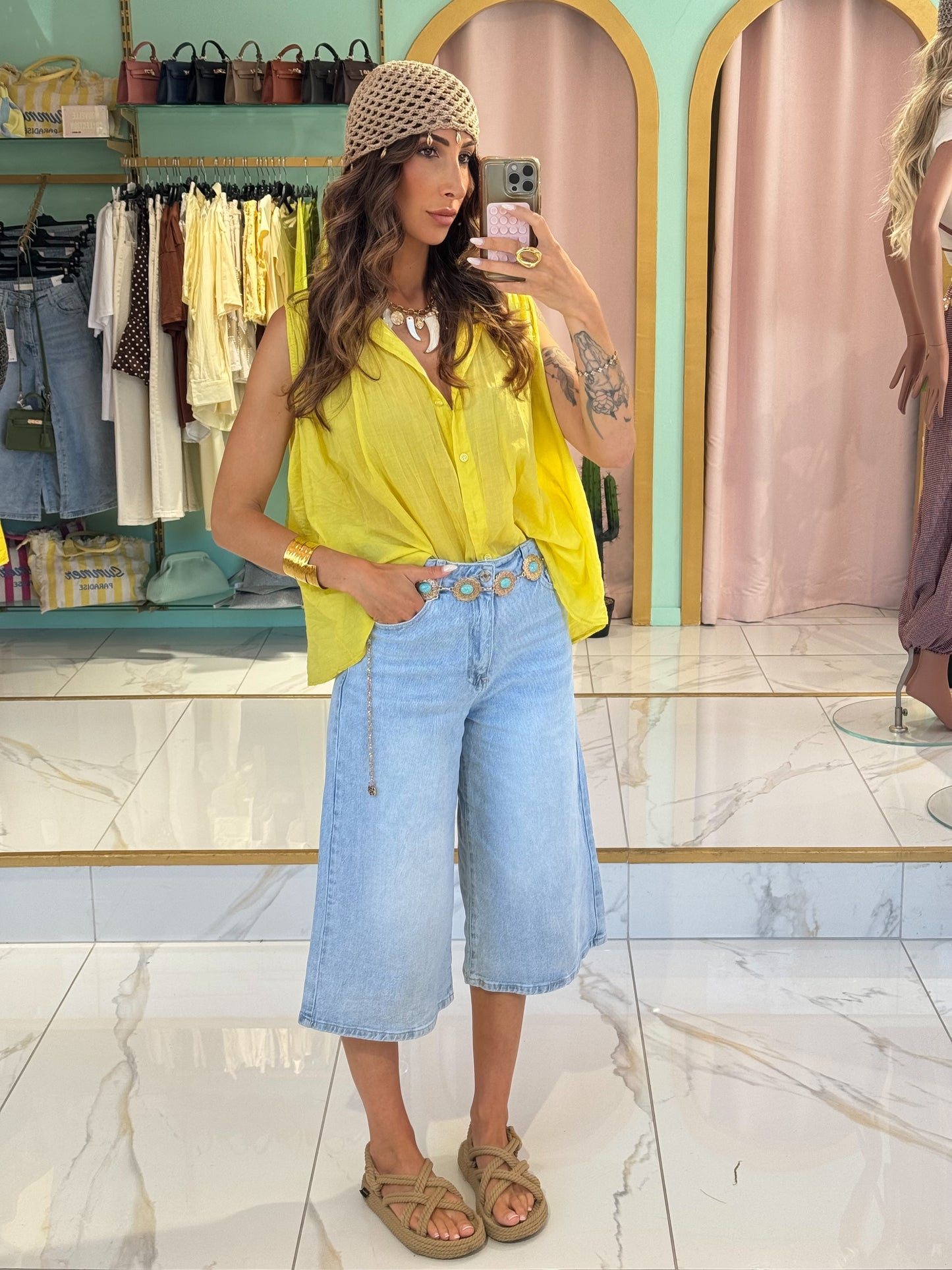 Blouse légère sans manches- jaune